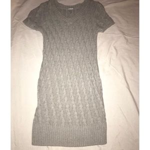 An elegant gray sweater dress.